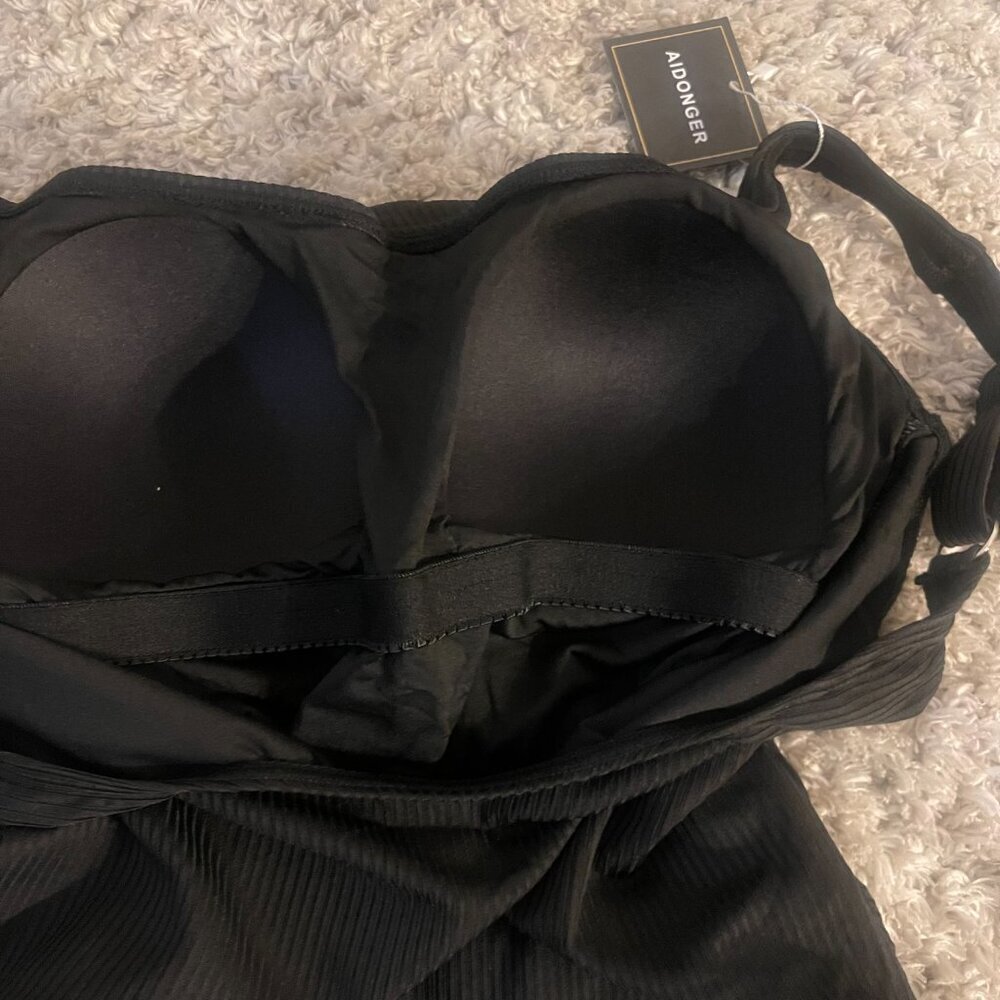 AIDONGER Black Ribbed Ruched One Piece Swimsuit NWT L - Picture 8 of 10